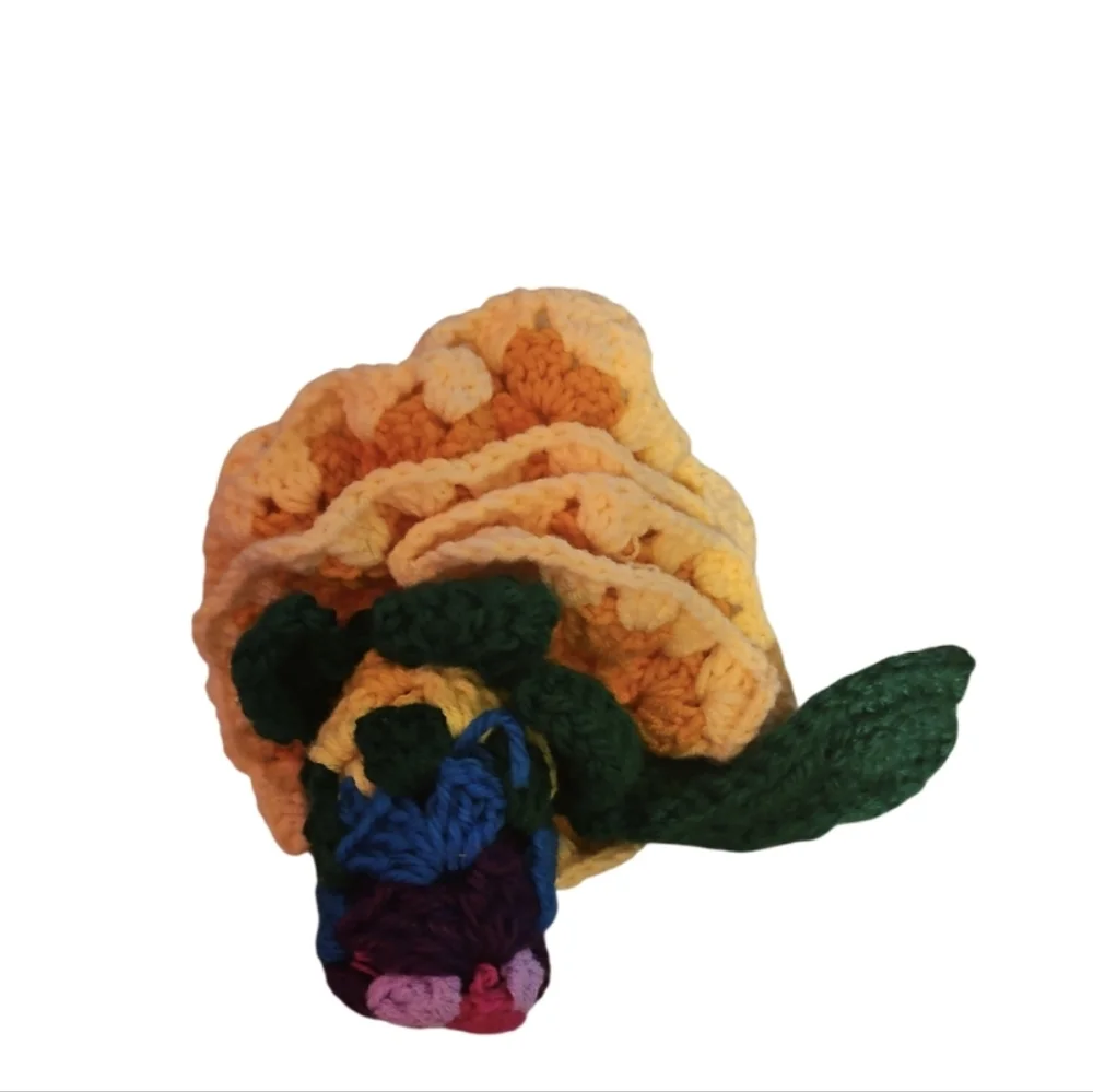 Hand Crafted Yellow Rose Granny Square Alpaca Yarn Decor